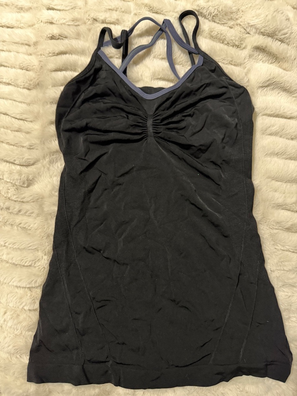 Zella Black Ruched Strappy Tank with Gray Trim